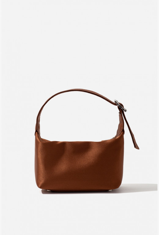 Міні-сумка Selma micro з коричневого сатину /срібло/