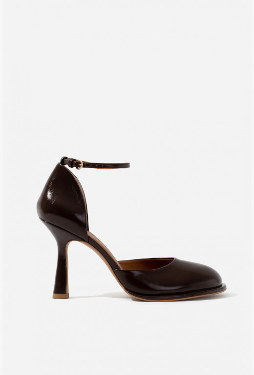 Dark brown leather Amanda pumps