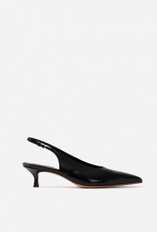 Darcy black leather slingback shoes /4 cm/