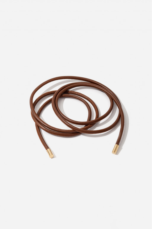 Brown leather cord belt /gold/