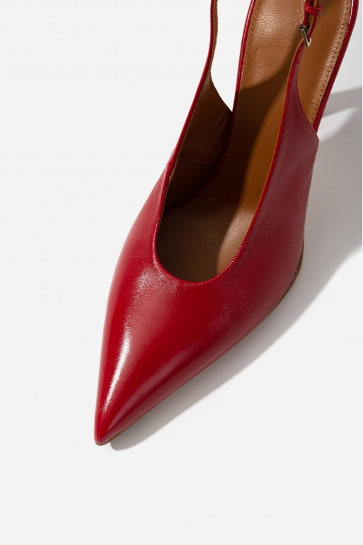 Roomy red leather slingback shoes