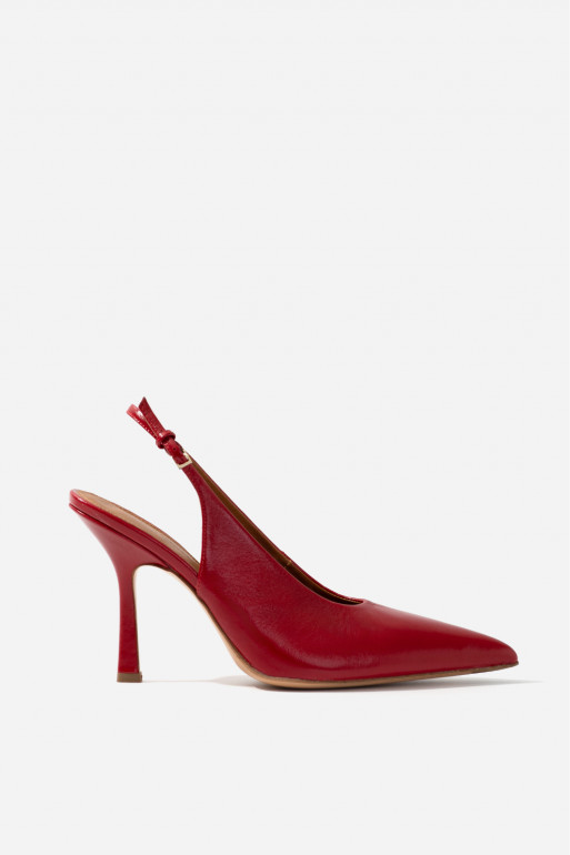Roomy red leather slingback shoes