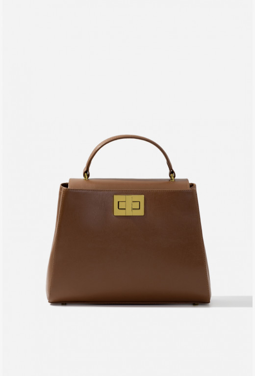 Erna New light brown leather bag /gold/