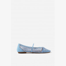 Jerry Balerina blue satin ballet flats with Swarovski crystals