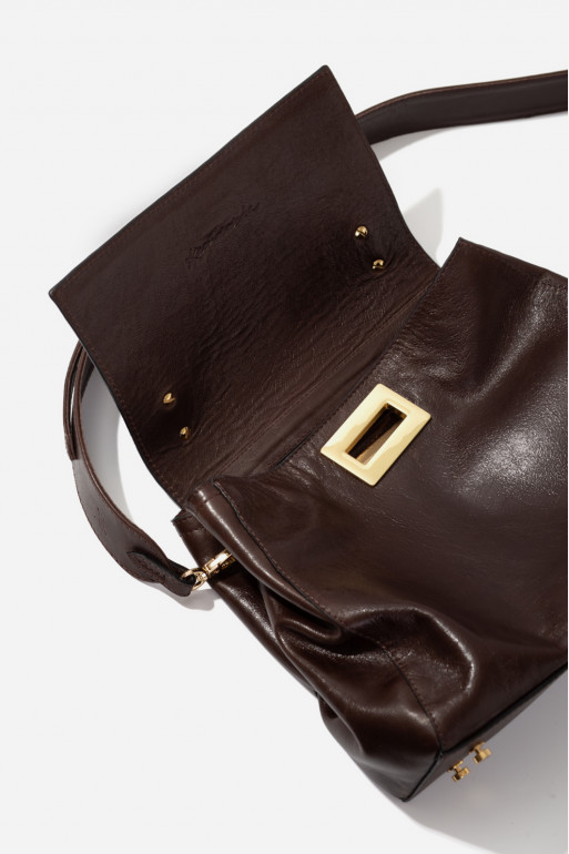 Erna Soft New dark brown leather bag /gold/