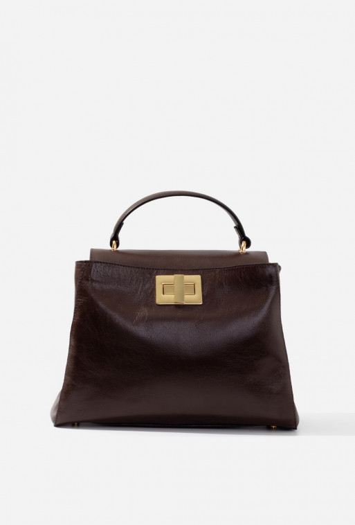 Erna Soft New dark brown leather bag /gold/