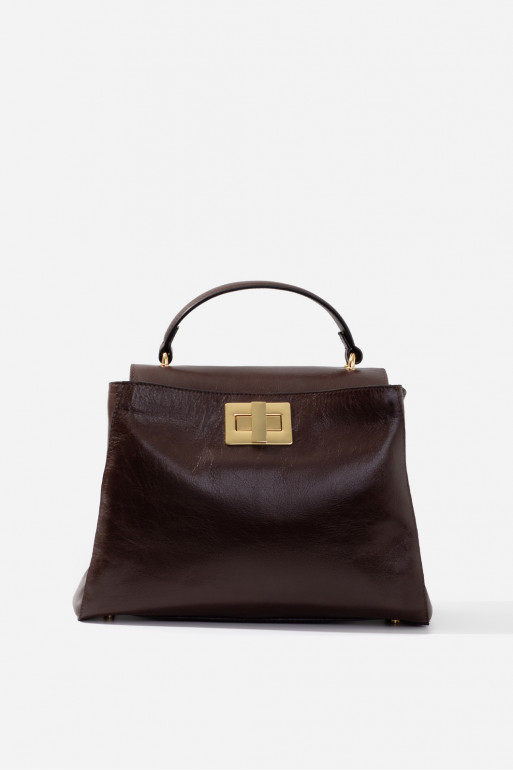 Erna Soft New dark brown leather bag /gold/