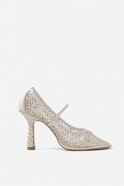 Jerry light milky leather with Swarovski crystals pumps