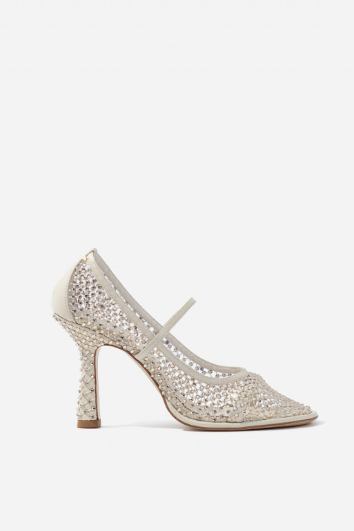 Jerry light milky leather with Swarovski crystals pumps