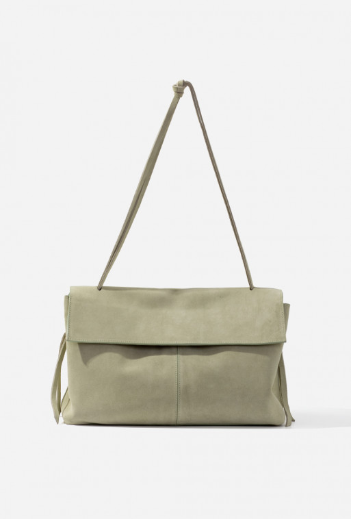 Rebecca Grande sea foam suede bag