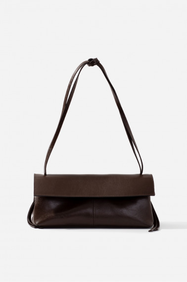 Rebecca dark brown leather baguette bag