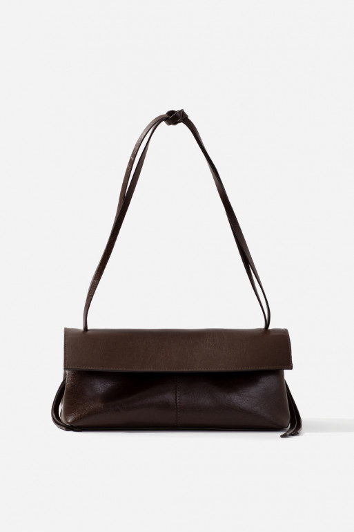 Rebecca dark brown leather baguette bag