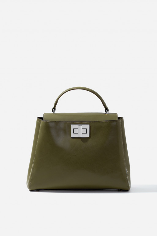 Erna Soft New olive leather bag /silver/