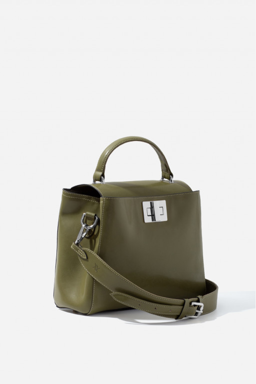 Erna Soft New olive leather bag /silver/