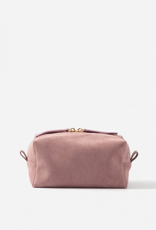 Rose suede leather cosmetic bag /gold/