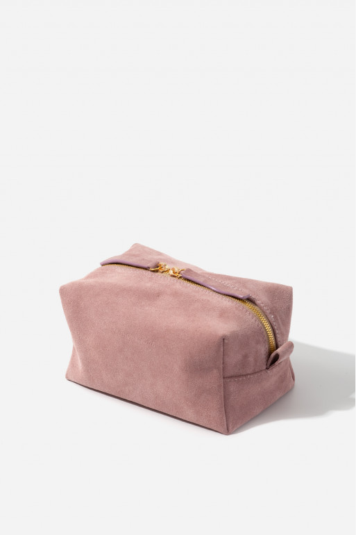 Rose suede leather cosmetic bag /gold/
