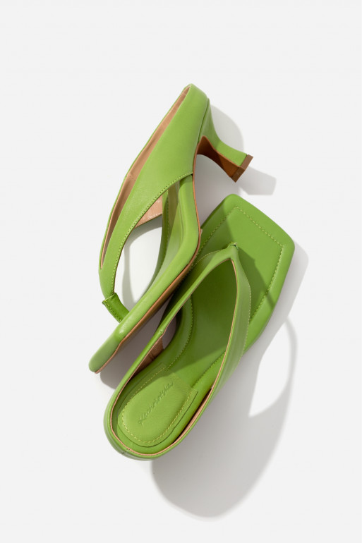 Elsa green leather flip flops