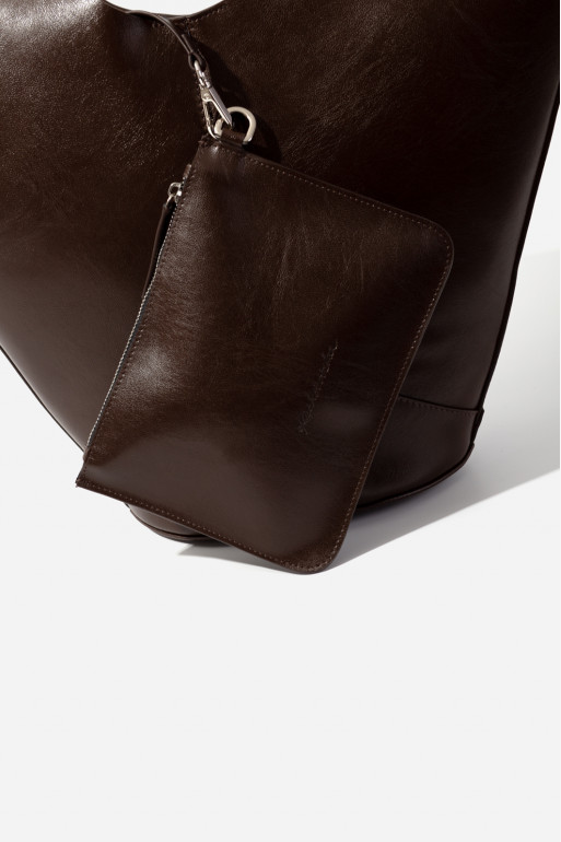 Khrystia dark brown leather shopper bag /silver/