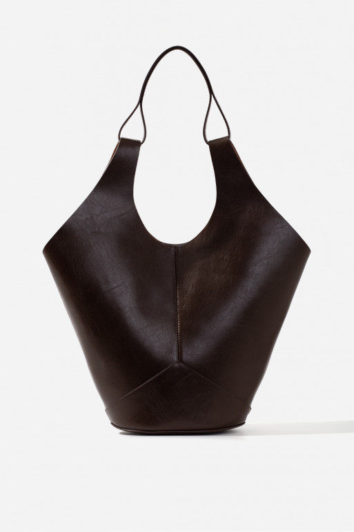 Khrystia dark brown leather shopper bag /silver/