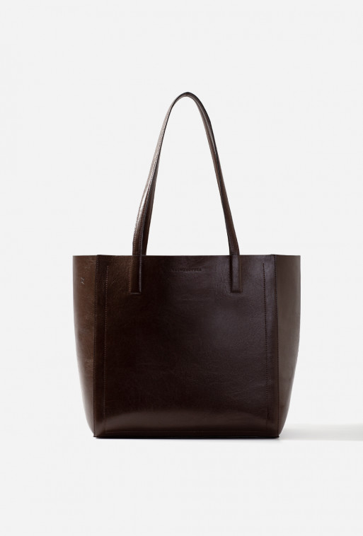 Sarah mini dark brown leather shopper bag /gold/