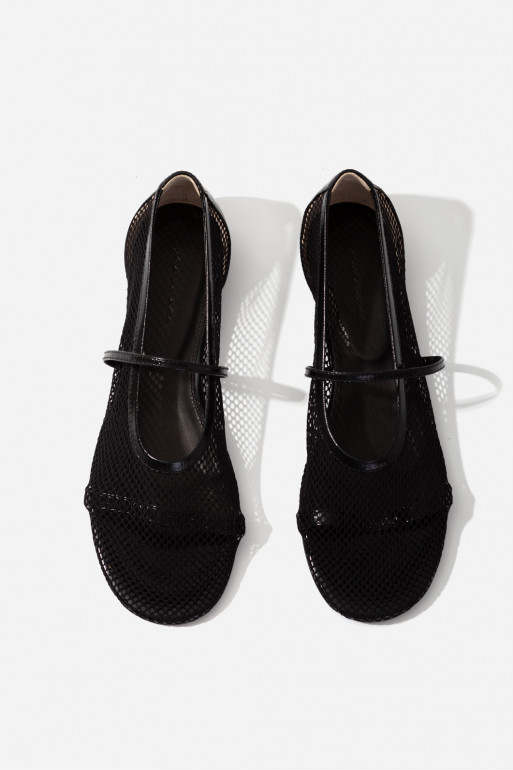 Jerry Balerina black leather ballet flats with mesh