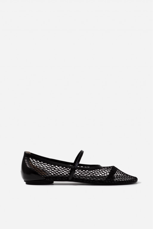 Jerry Balerina black leather ballet flats with mesh