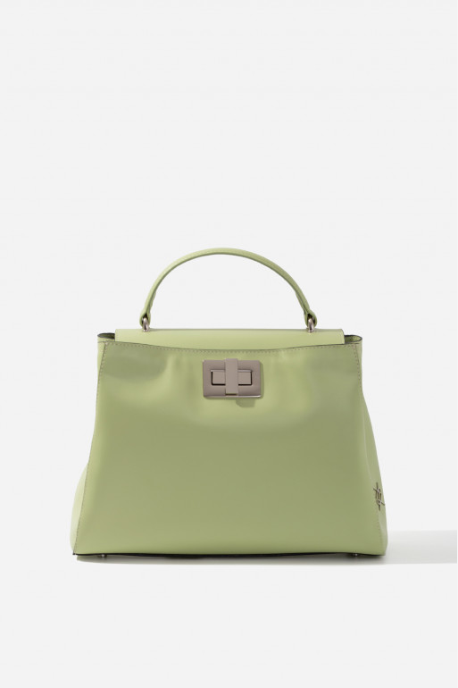 Erna Soft New light green leather bag /silver/
