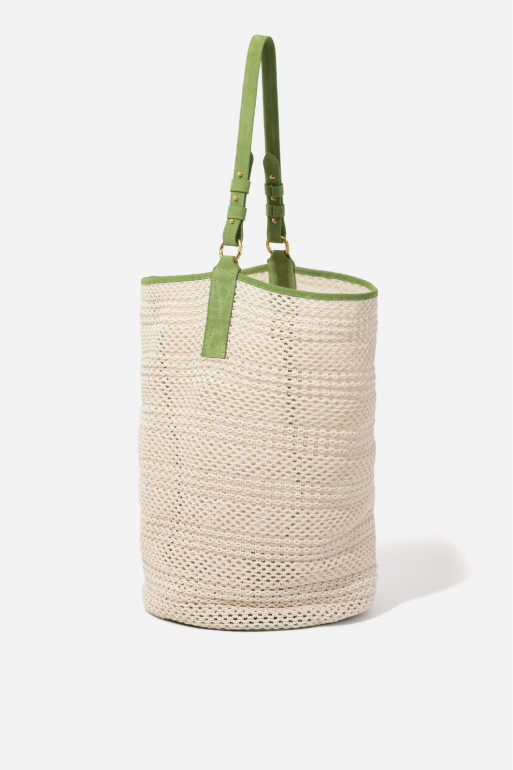 Hanya milk/green crocheted mesh bag