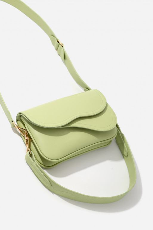 Saddle bag 2 light green leather crossbody /gold/