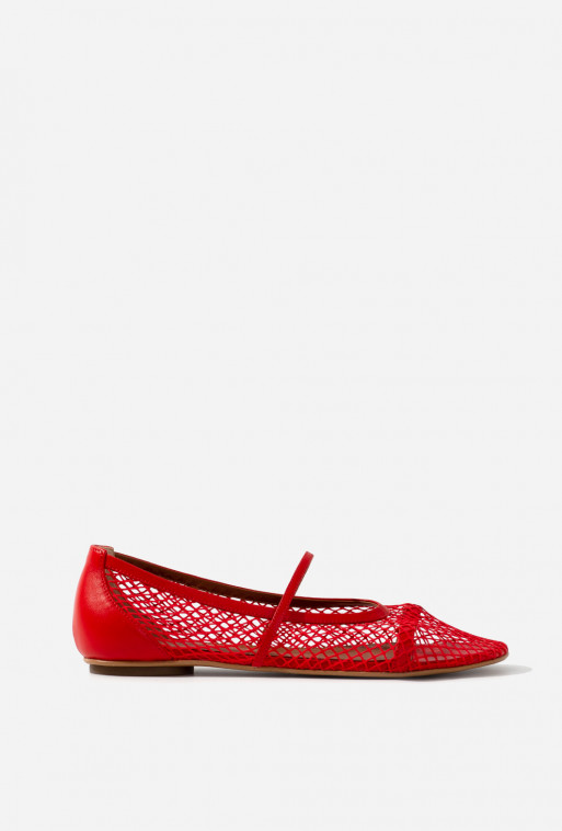 Jerry Balerina red leather ballet flats with mesh