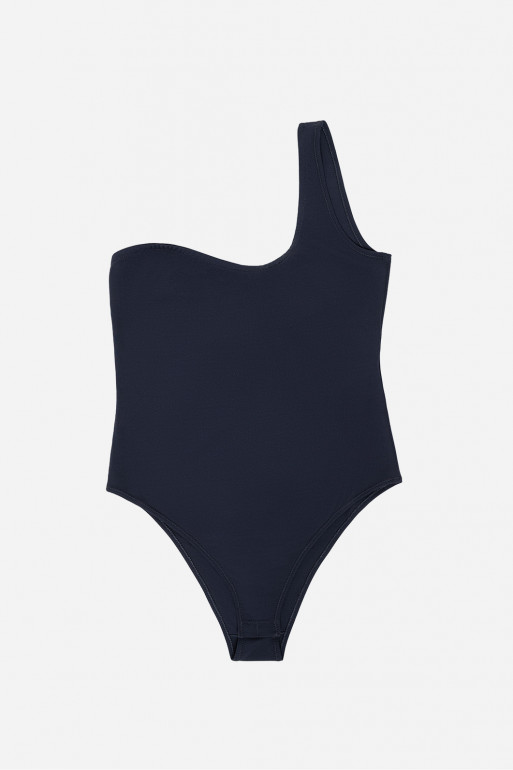 One-shoulder navy bodysuit