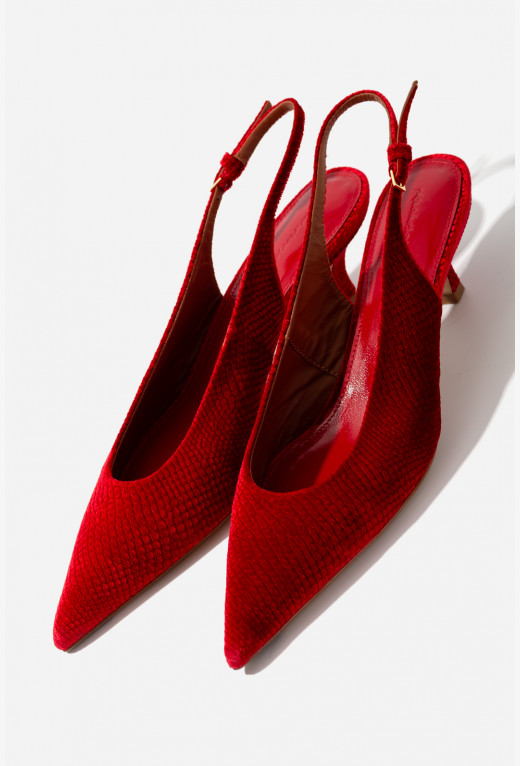 DARCY red satin slingbacks