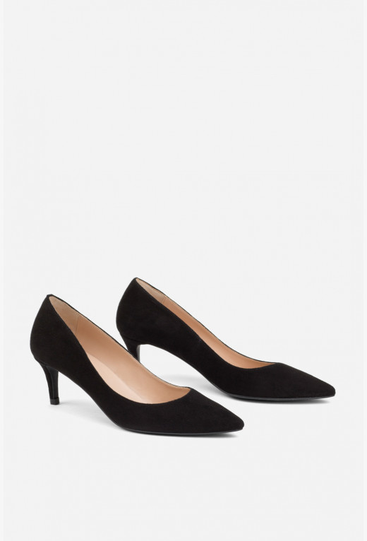 black suede kitten heels