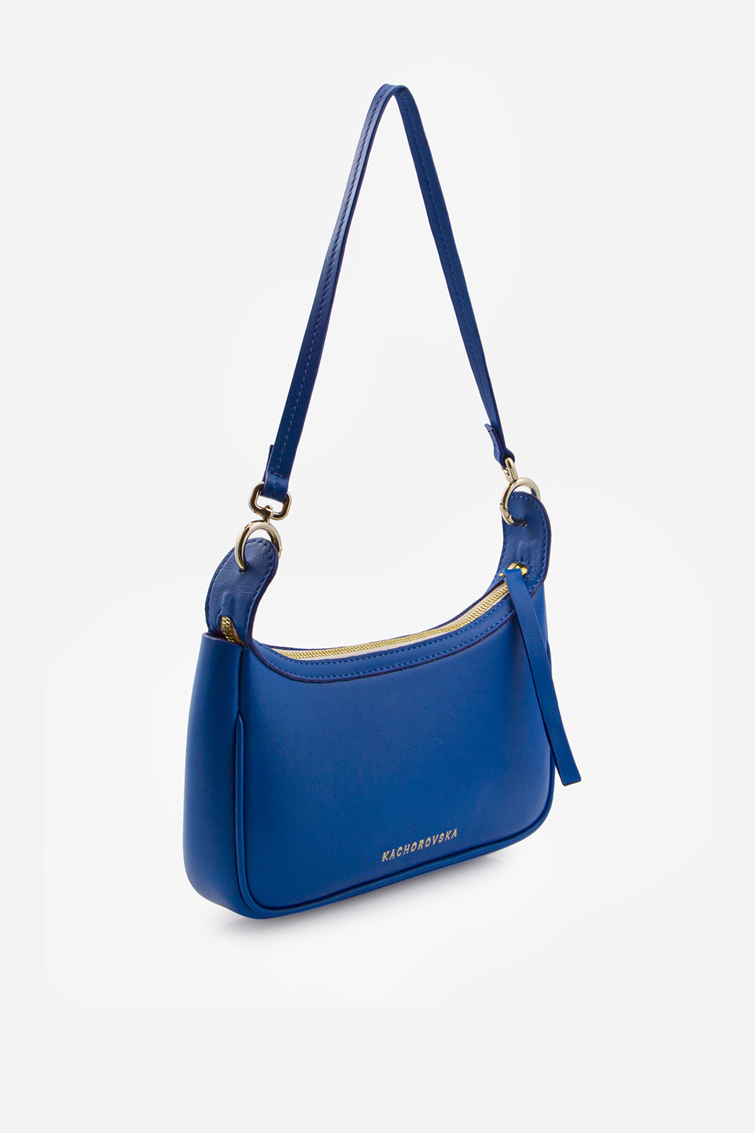 Gia dark blue leather
baguette bag /gold/