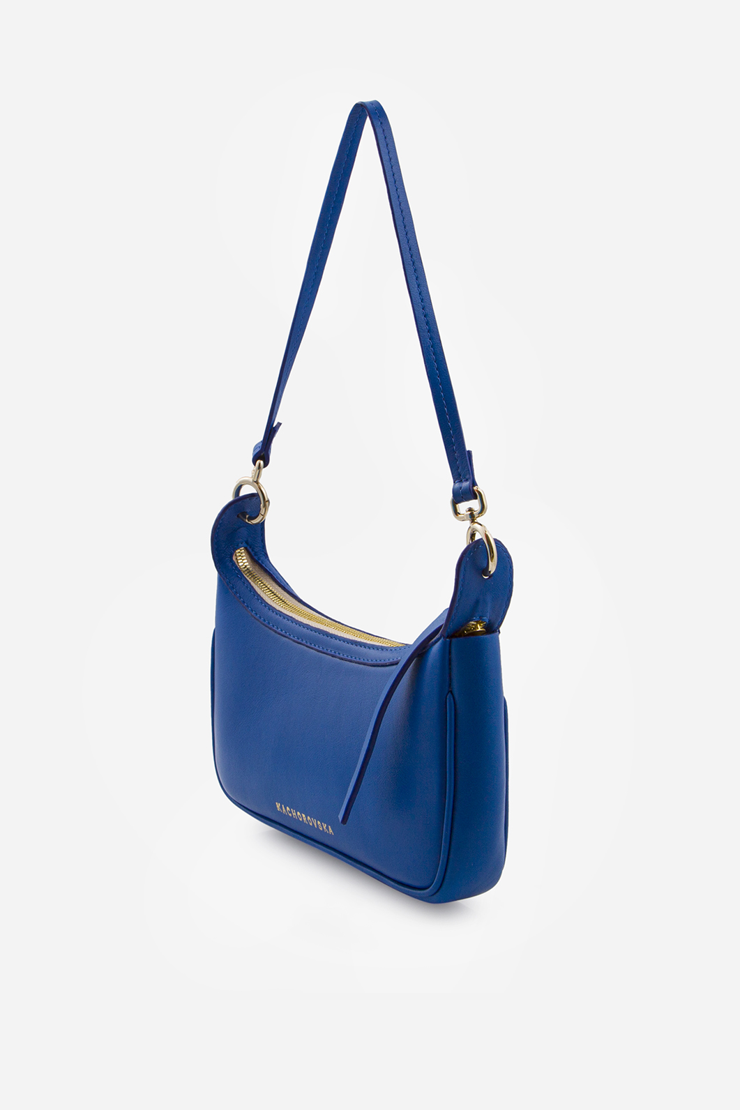Gia dark blue leather
baguette bag /gold/