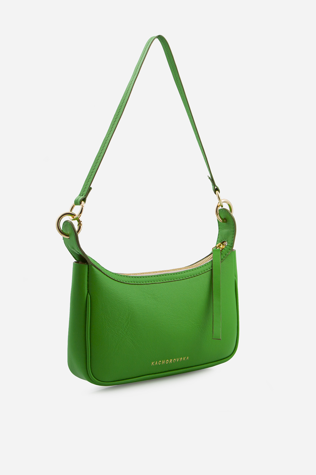 Gia green leather
baguette bag /gold/