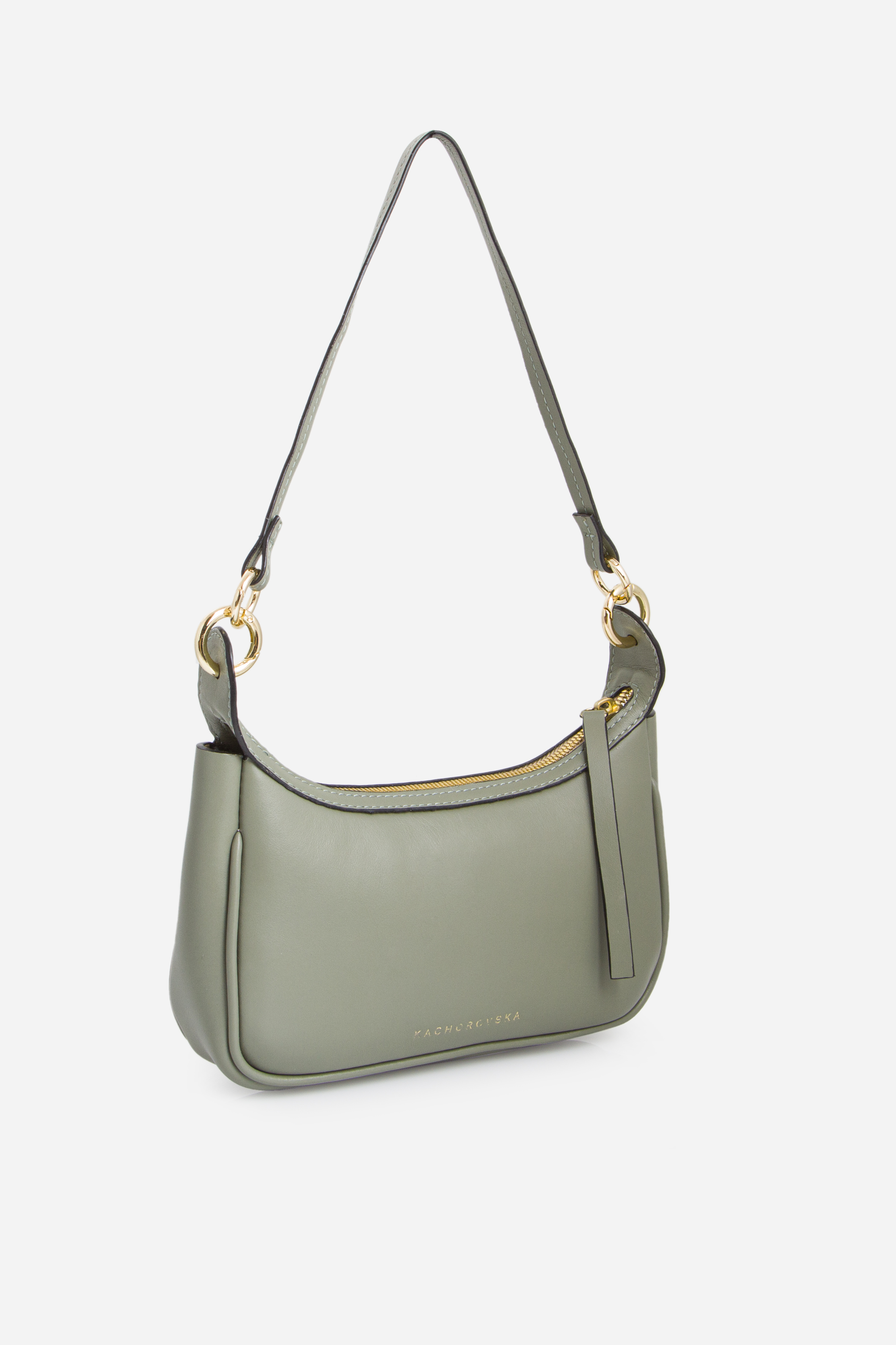 Gia green gray leather
baguette bag /gold/