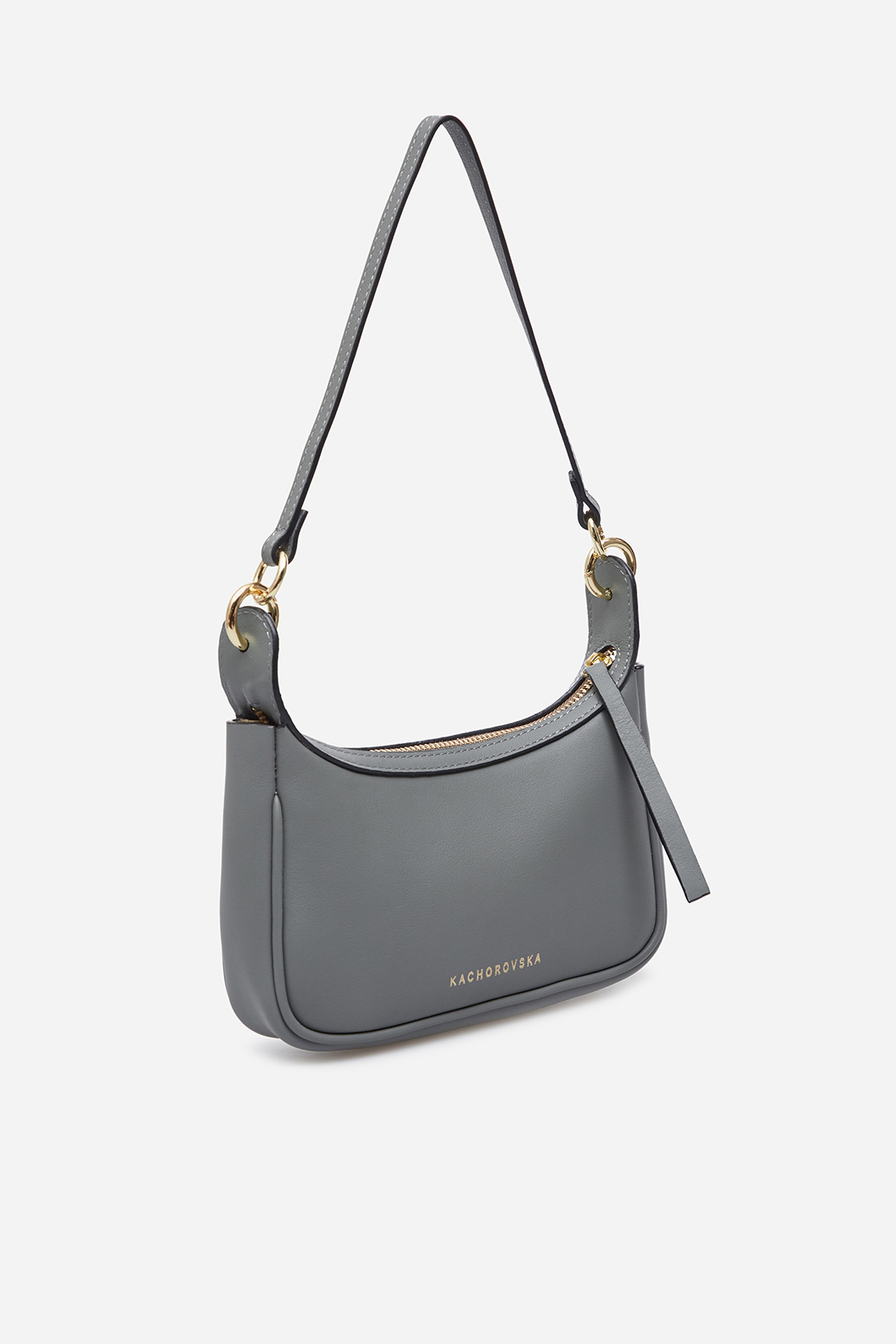 Gia grey leather
baguette bag /gold/