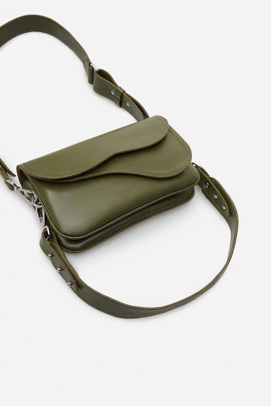 Кросбоді Saddle bag 2 
кольору хакі з шкіри /срібло/