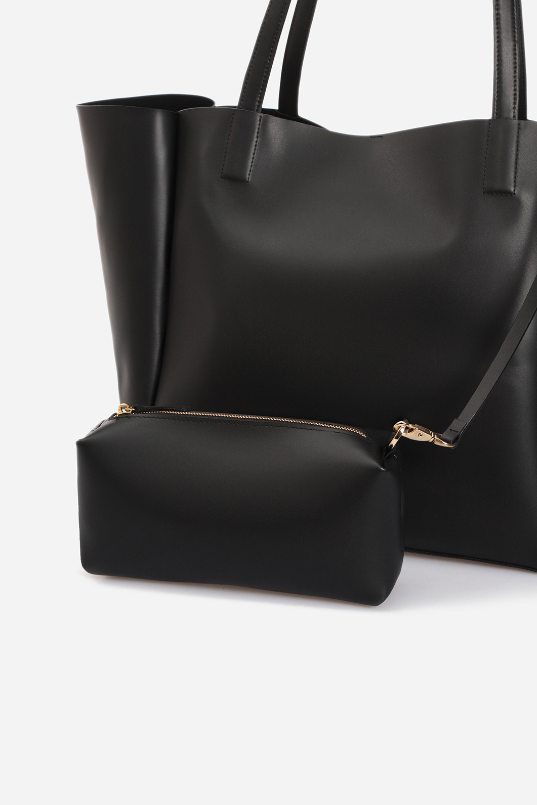 Matilda black matte leather shopper bag /gold/