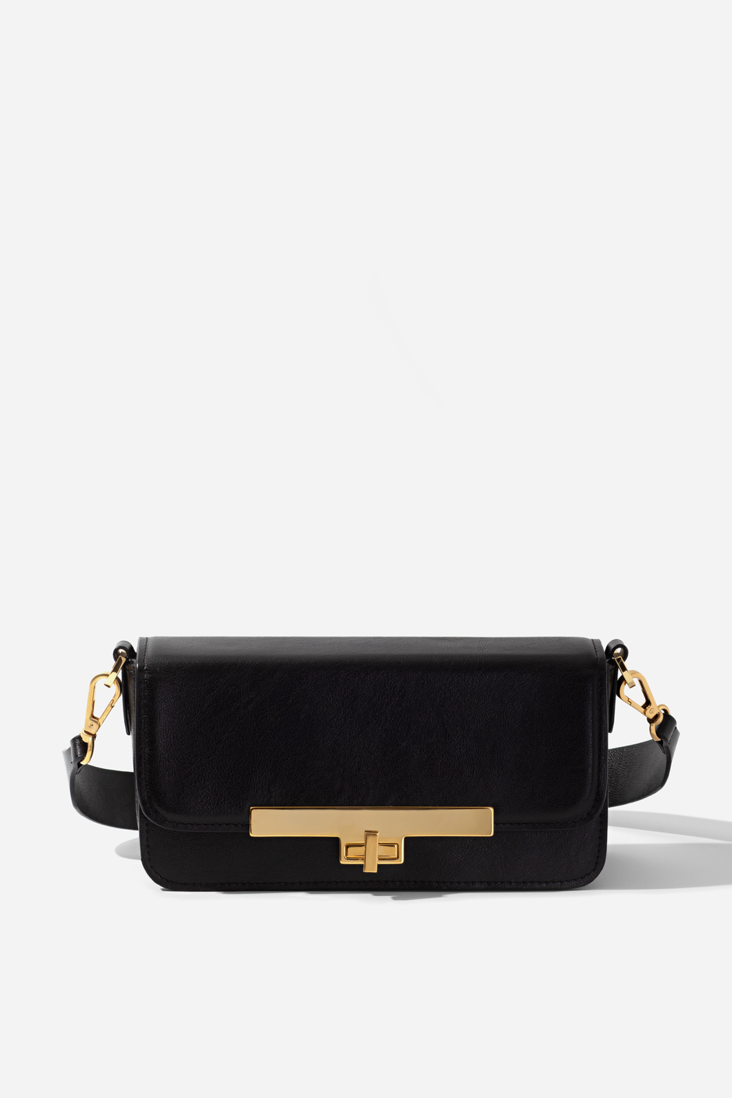 Harper black leather baguette bag /gold/