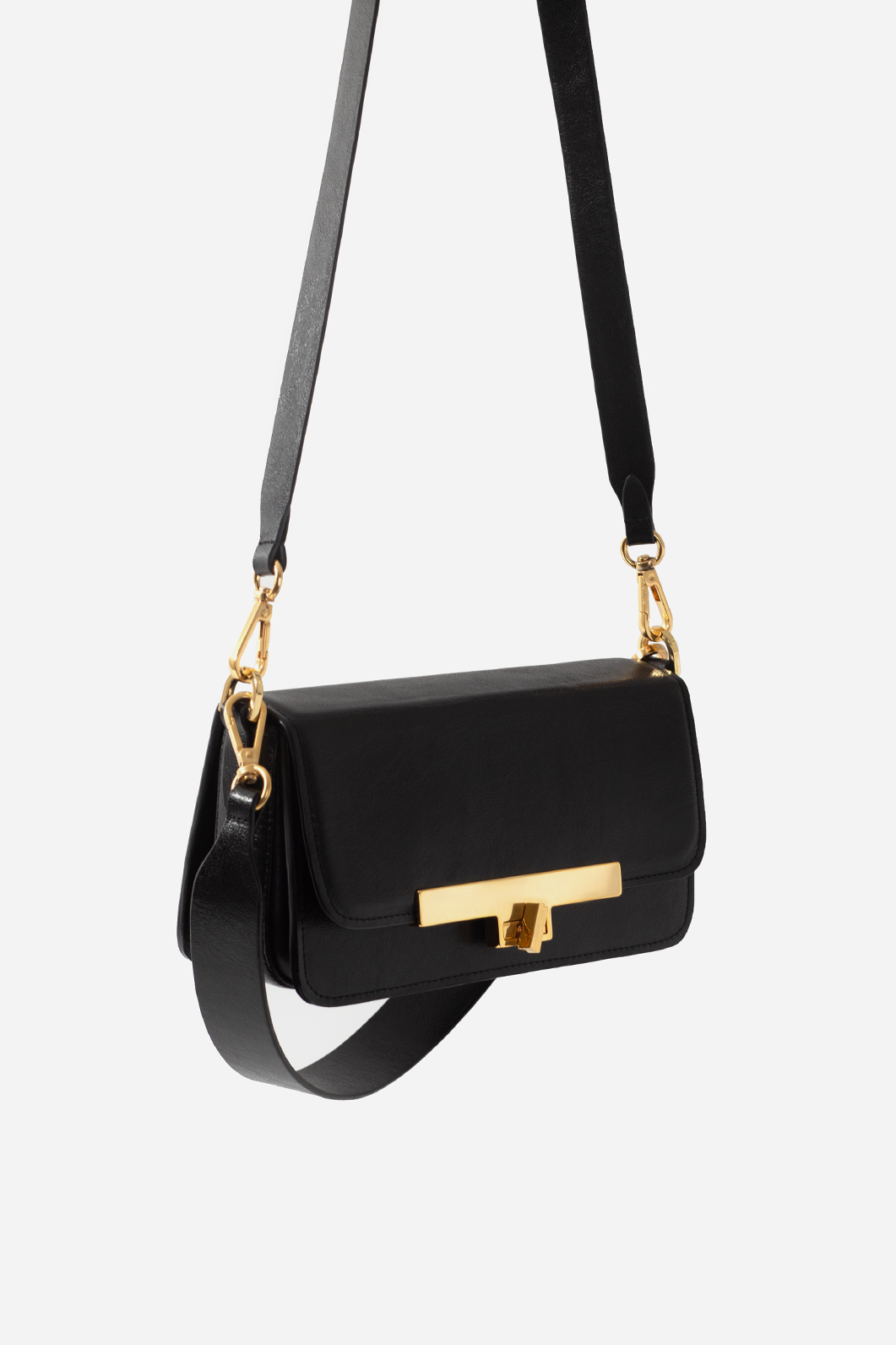 Harper black leather baguette bag /gold/
