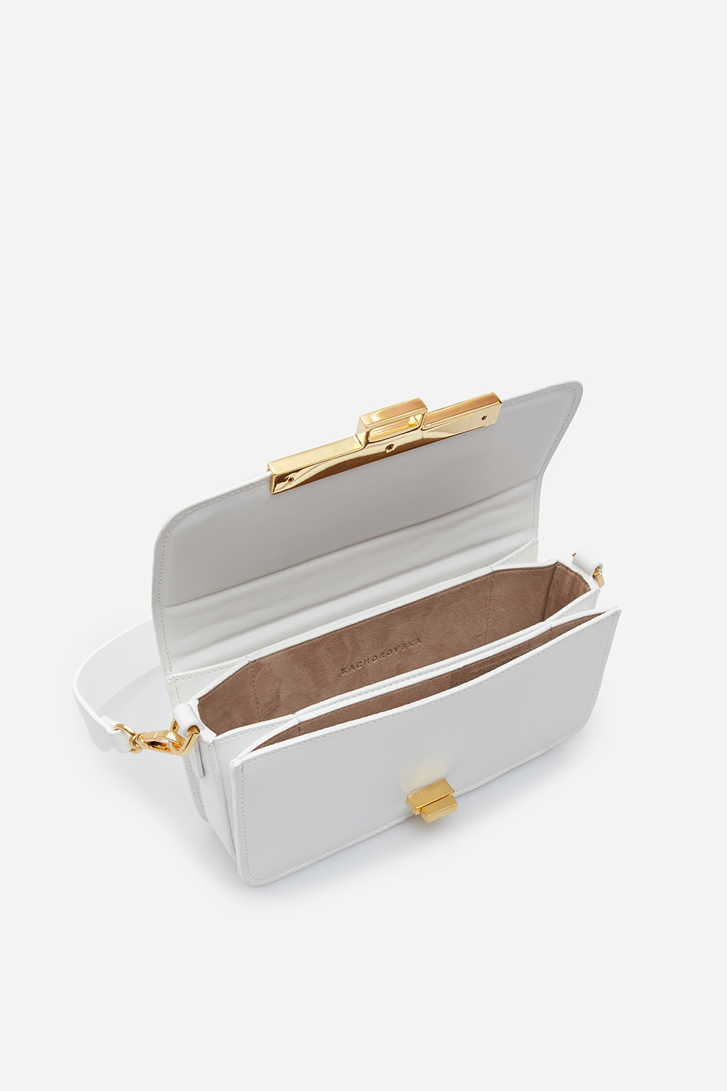 Harper white leather
baguette bag /gold/