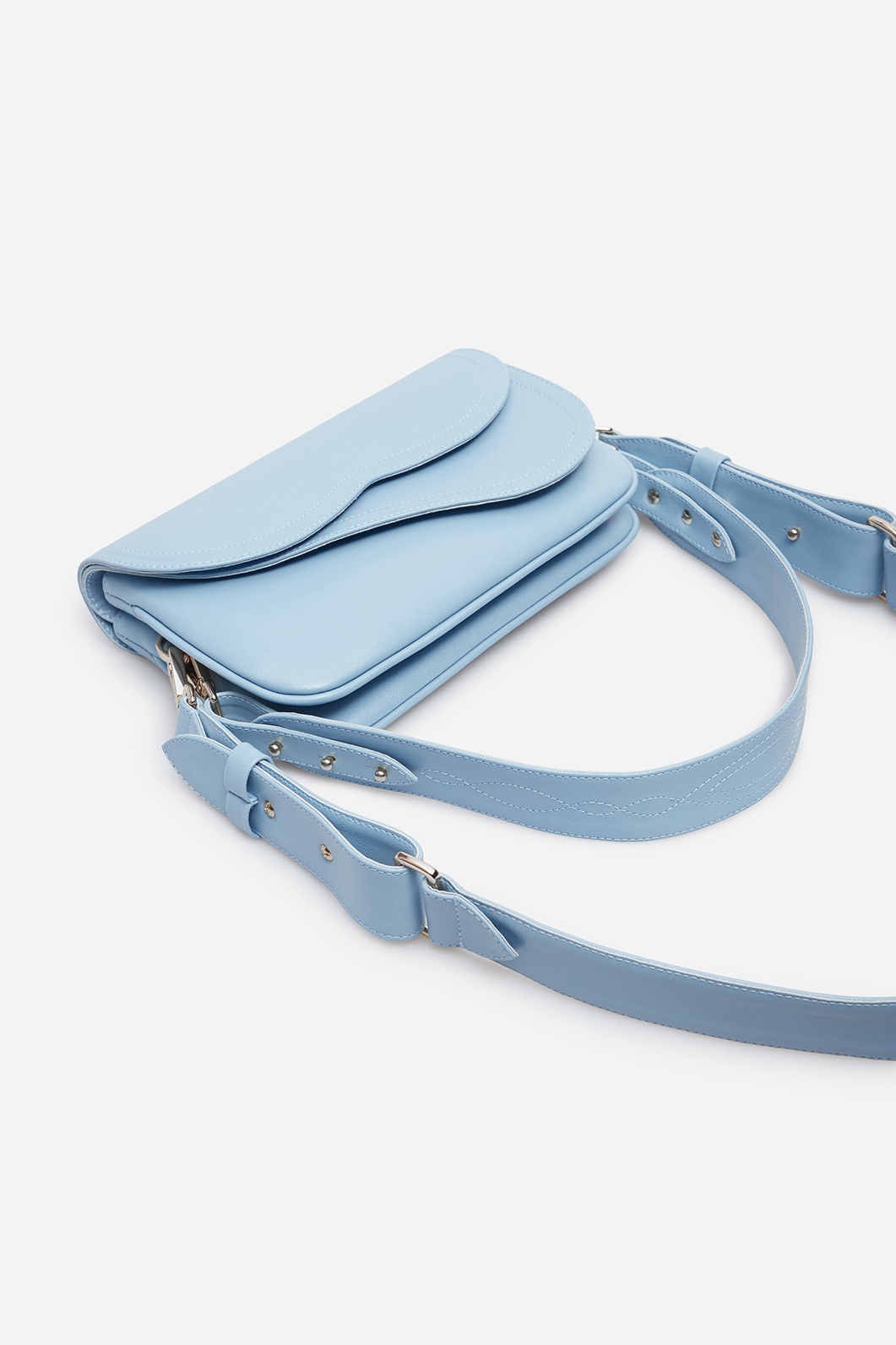 Кросбоді Saddle bag 2
з блакитної фактурної шкіри /срібло/