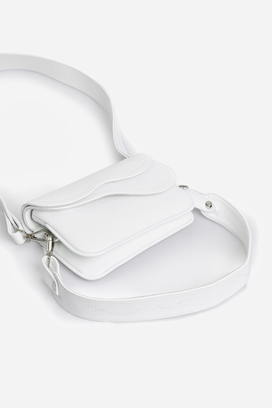 Кросбоді Saddle bag mini з білої шкіри /срібло/