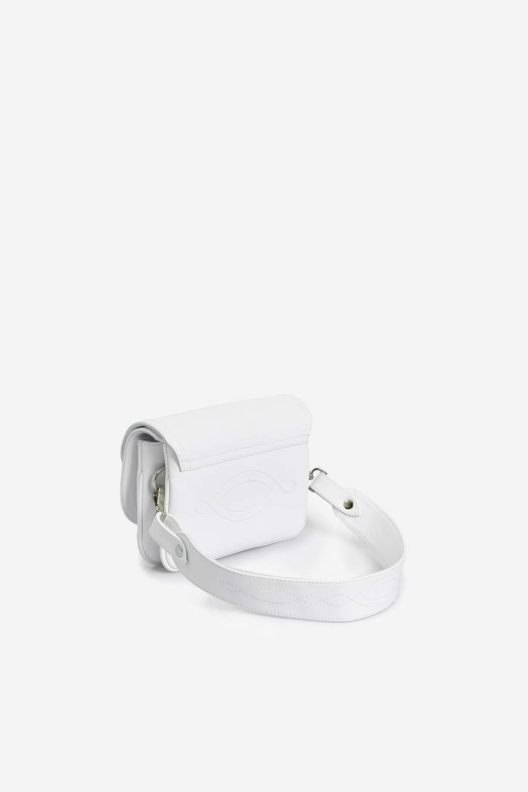 Кросбоди Saddle bag mini из белой кожи /серебро/