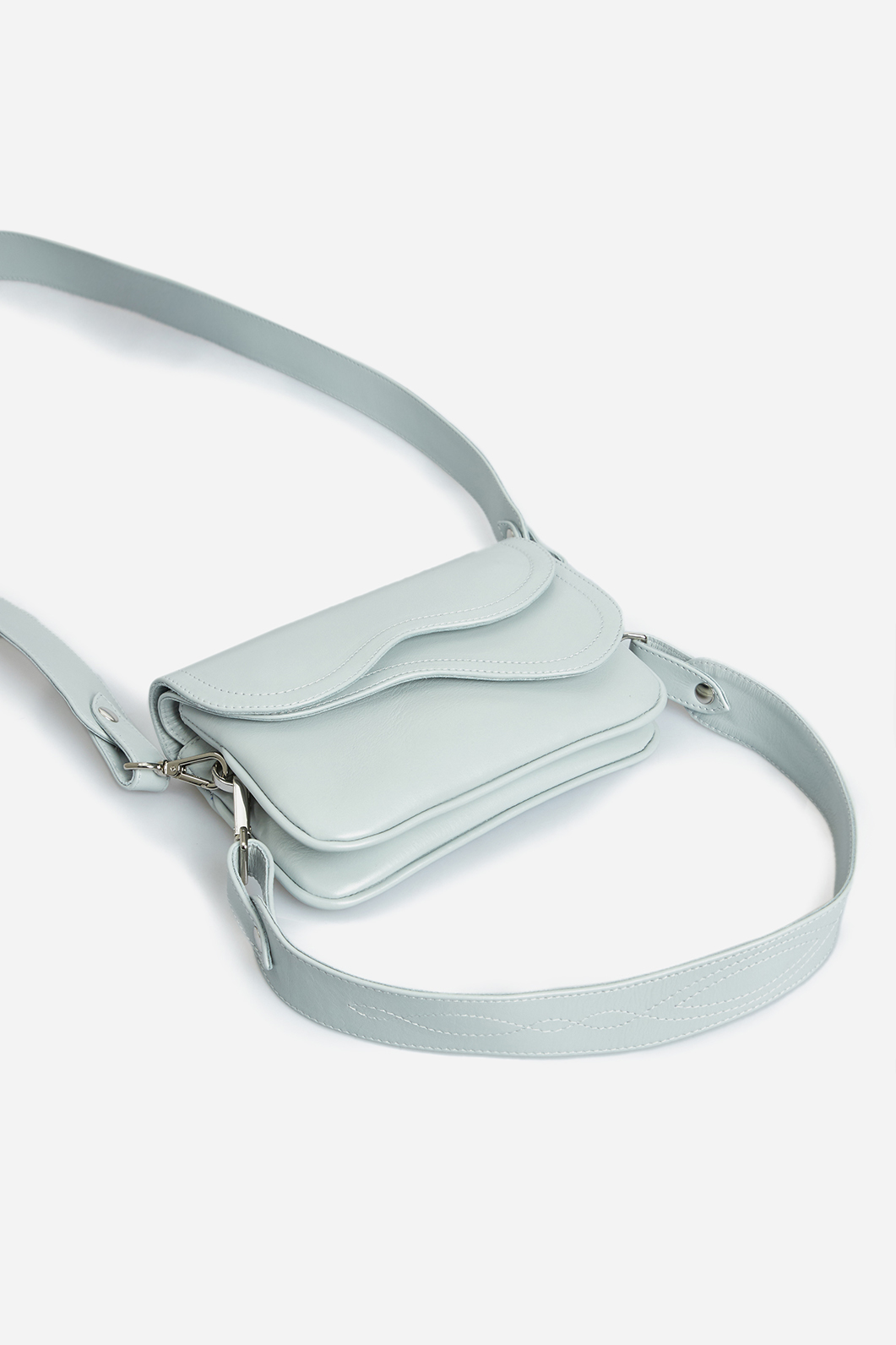 Кросбоді Saddle bag mini з блакитно-сірої шкіри /срібло/