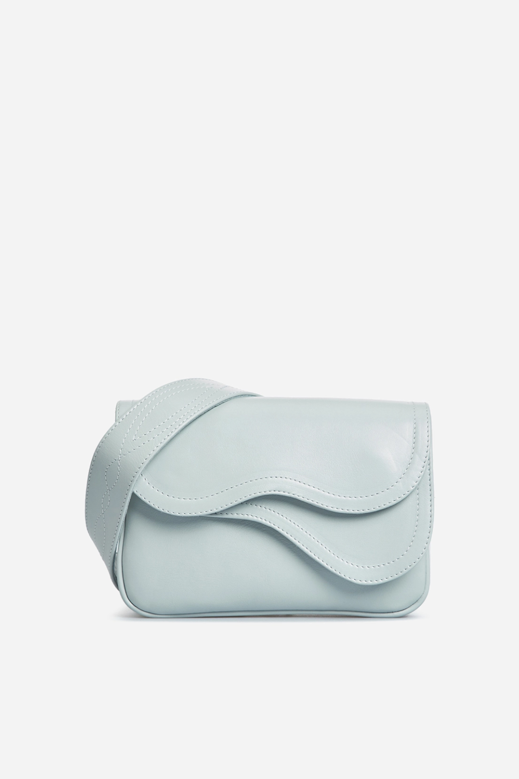 Saddle bag mini blue-gray leather crossbody bag /silver/ 