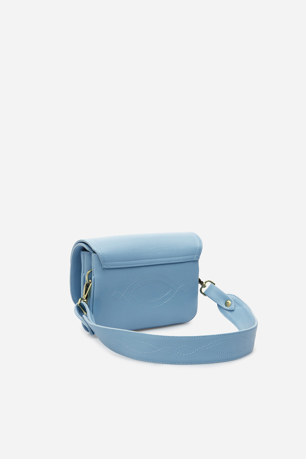Кросбоді Saddle bag mini з блакитної шкіри /золото/