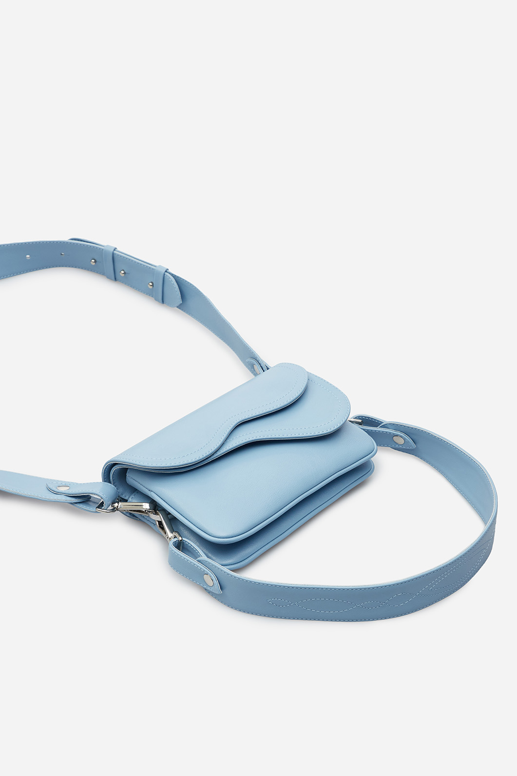 Кросбоді Saddle bag mini з блакитної шкіри /срібло/
